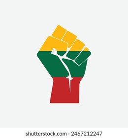 Flag of Lithuania in the shape of raised hand sign isolated on background. Fist symbol modern, simple, vector, icon for website design, mobile app, ui. Vector Illustration
