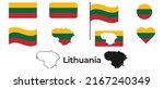 Flag of Lithuania. Silhouette of Lithuania. National symbol. Square, round and heart shape. The symbol of the Lithuania flag.