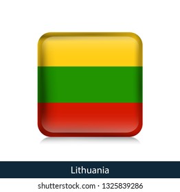 Flag of Lithuania - Square glossy badge. Vector.