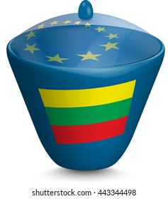 Flag of Lithuania. Urn with a translucent cover. The symbol of the European Union. 3D illustration isolated on white background.