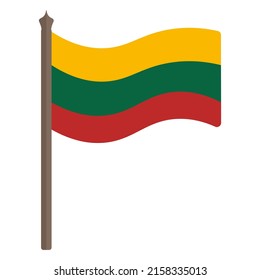 Flag of Lithuania. Vector illustration. The fabric is decorated with three stripes. The national symbol of the state develops in the wind. Flat style. Isolated background. Political themes. 