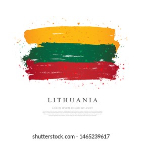 Flag of Lithuania. Vector illustration on white background. Brush strokes drawn by hand. Independence Restoration Day.