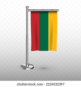 Flag of Lithuania. Vector illustration of a vertical hanging flag with flagpole on a transparent background (PNG).