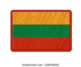 Bandera De Lituania. Parches De Bordados Realistas De Foto Vectorial Aislados En Fondo Blanco. 
