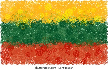 Flag of Lithuania whith snowflakes. Conceptual Christmas background. Vector illustration