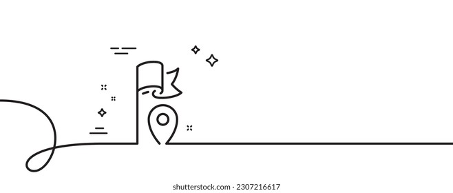 Flag location line icon. Continuous one line with curl. Goal success sign. Leadership symbol. Flag single outline ribbon. Loop curve pattern. Vector