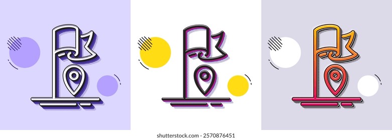 Flag location line icon. Halftone dotted pattern. Gradient icon with grain shadow. Goal success sign. Leadership symbol. Line flag icon. Various designs. Vector