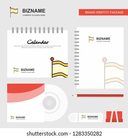 Flag Logo, Calendar Template, CD Cover, Diary and USB Brand Stationary Package Design Vector Template