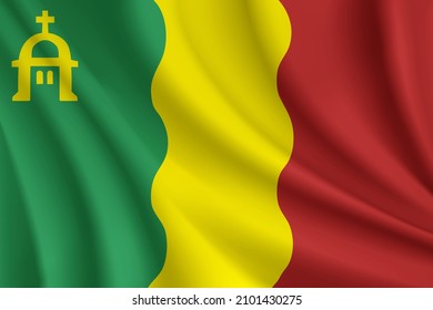 Flag of Loiza, Puerto Rico. Realistic waving flag of Loiza vector background.