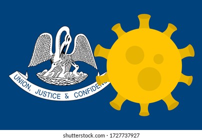 Flag of Louisiana State With Outbreak Viruses Background of USA State flag. Novel Coronavirus Disease COVID-19. Coronavirus Infection And The Epidemic In America. USA Lockdown.