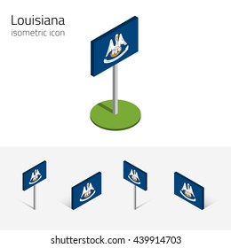 Flag of Louisiana (State of Louisiana, USA), vector set of isometric flat icons, 3D style, different views. Editable design element for banner, website, presentation, infographic, poster, map. Eps 10