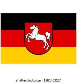 Flag of Lower Saxony. Vector illustration. Flag with coat of arms