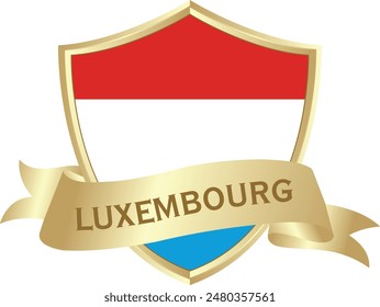 Flag of luxembourg as around the metal gold shield with luxembourg flag