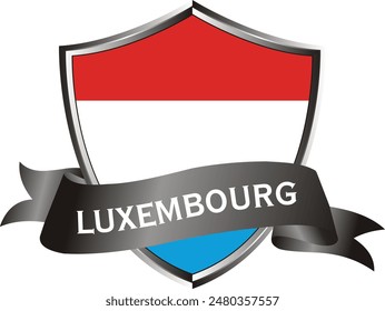 Flag of luxembourg as around the metal silver shield with luxembourg flag