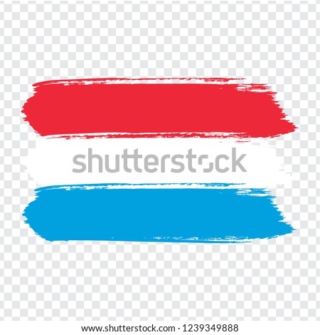 Flag Luxembourg, brush stroke background.  Flag  Grand Duchy of Luxembourg on transparent background. Painted texture. Stock vector.  Flag for your web site design, logo, app, UI. 