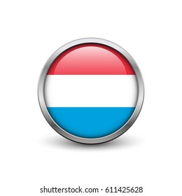 Flag of Luxembourg, button with metal frame and shadow