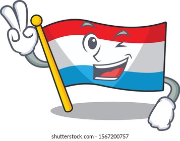 Flag luxembourg Character cartoon style with Two finger