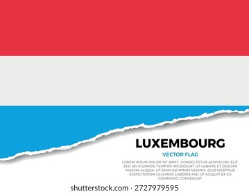 Bandera de Luxemburgo. Creativo efecto de borde de papel rasgado sobre fondo transparente con irregularidades irregulares. Una apariencia tridimensional con sombras realistas, como si hubiera sido rasgada para revelar una superficie blanca debajo