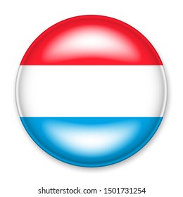 Flag of Luxembourg  in the form of a round button with a light glare and a shadow. 