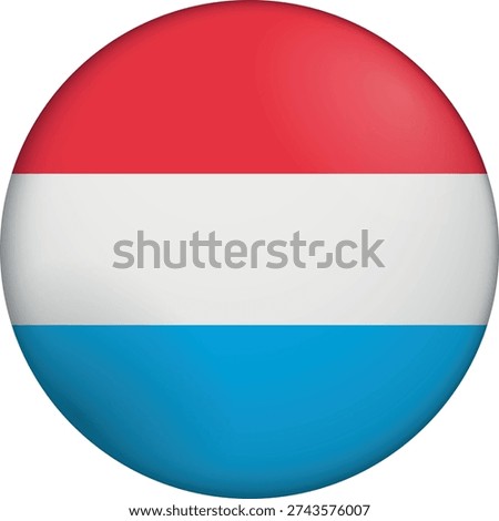Flag of Luxembourg. Glossy circular flag. Button appearance. 3D Icon Design with depth. Professional, tactile look. Perfect for representing national identity in digital interfaces and perfect for websites