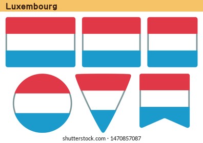 Flag of Luxembourg. Flag icon set of six different shapes. Vector Illustration.
