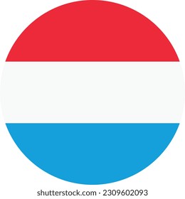 The flag of Luxembourg. Flag icon. Standard color. Round flag. Computer illustration. Digital illustration. Vector illustration.