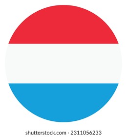 The flag of Luxembourg. Flag icon. Standard color. Round flag. Computer illustration. Digital illustration. Vector illustration.