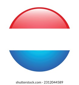 The flag of Luxembourg. Flag icon. Standard color. Round flag. 3d illustration. Computer illustration. Digital illustration. Vector illustration.