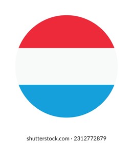 The flag of Luxembourg. Flag icon. Standard color. Round flag. Computer illustration. Digital illustration. Vector illustration.