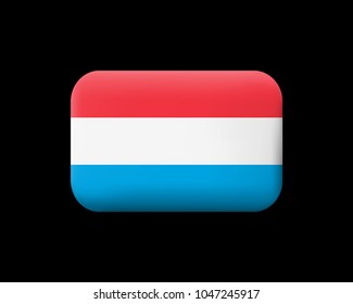 Flag of Luxembourg. Matted Vector Icon and Button. Rectangular Shape with Rounded Corners