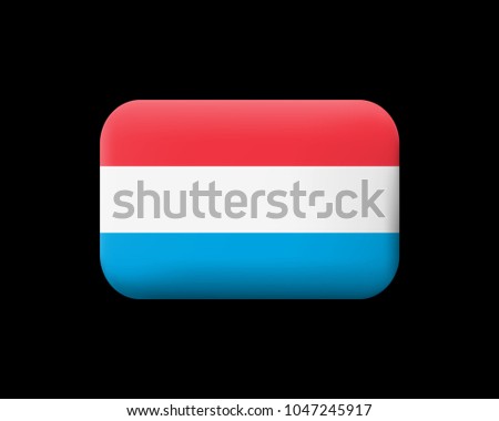 Flag of Luxembourg. Matted Vector Icon and Button. Rectangular Shape with Rounded Corners