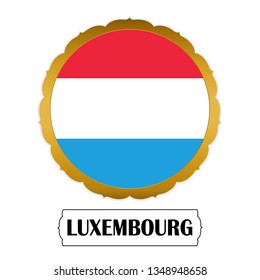 Flag of Luxembourg with name icon, Golden sticker with flag of the Luxembourg.vector