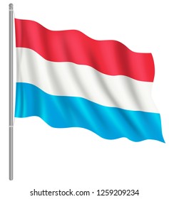 Flag of Luxembourg with flag pole waving in wind. Vector illustration