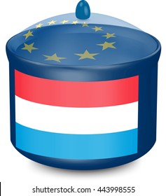 Flag of Luxembourg. Saucepan with a translucent cover. The symbol of the European Union. 3D illustration isolated on white background.