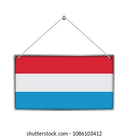 Flag of Luxembourg. The symbol of the state in the pennant hanging on the rope, 
rectangle hanging. Vector Illustration EPS10. White Background.
