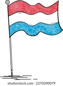 Flag of Luxembourg waving, decorated with doodle pattern