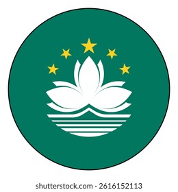 Flag of Macau. Black edge. Macau circle flag logo icon computer vector illustration design.