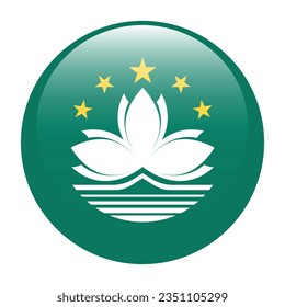 La bandera de Macao. Icono de indicador de botón. Color estándar. Indicador de icono de círculo. 3 quinquies ilustración. Ilustración del equipo. Ilustración digital. Ilustración vectorial.