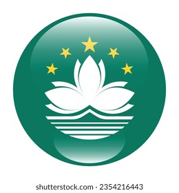 The flag of Macau. Button flag icon. Standard color. Circle icon flag. 3d illustration. Computer illustration. Digital illustration. Vector illustration.