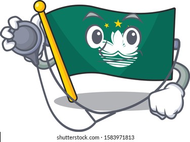 Flag macau cartoon mascot style in a Doctor costume with tools