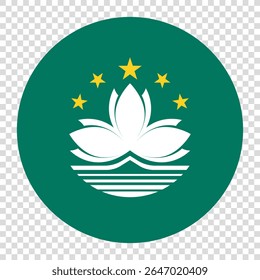 Flag of Macau. Macau circle flag logo icon computer vector illustration design. Transparent checkerboard background.
