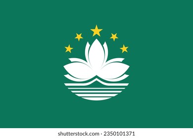 The flag of Macau. Flag icon. Standard color. Standard size. A rectangular flag. Computer illustration. Digital illustration. Vector illustration.