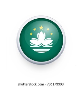 Flag of Macau as round glossy icon. Button with Macau flag. National flag for country of Macau isolated, banner vector illustration. Vector illustration eps10.