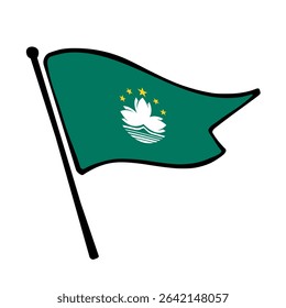 Flag of Macau. Macau flag vector illustration icon design in the hand-drawn style. Fluttering flagpole flag.