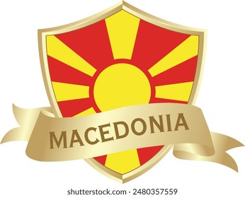 Flag of macedonia as around the metal gold shield with macedonia flag