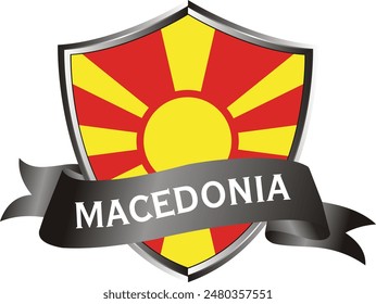 Flag of macedonia as around the metal silver shield with macedonia flag