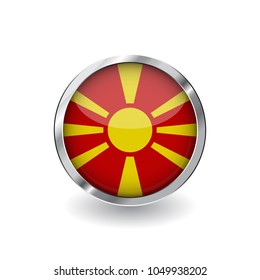 Flag of macedonia, button with metal frame and shadow. macedonia flag vector icon, badge with glossy effect and metallic border. Realistic vector illustration on white background.