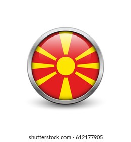 Flag of Macedonia, button with metal frame and shadow