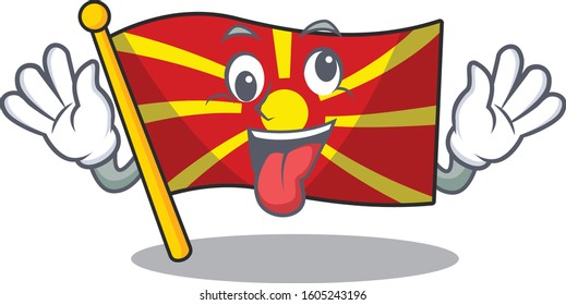 Flag macedonia Cartoon character style with a crazy face