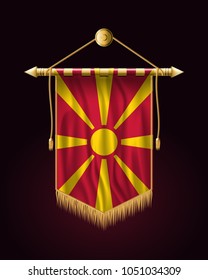 Flag of Macedonia. Festive Vertical Banner. Wall Hangings with Gold Tassel Fringing